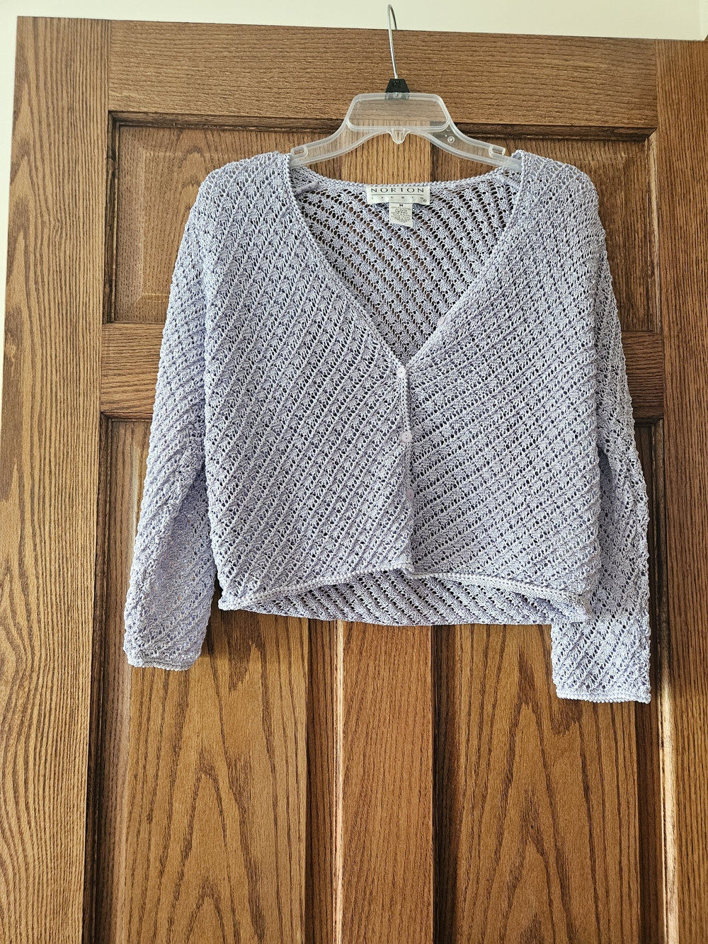 Norton McNaughton Light Lavender Open-Weave V-Neck Cardigan